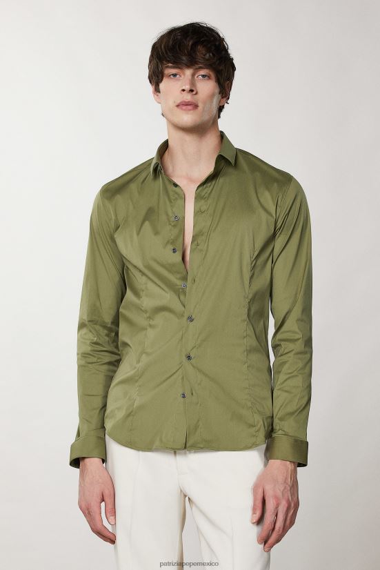 vestir mx Patrizia Pepe hombres camisa ajustada de manga larga oliva capuleto 66024R1033