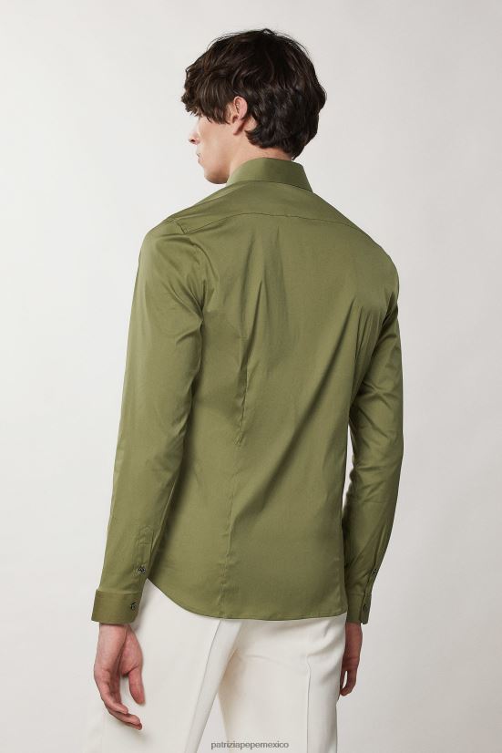 vestir mx Patrizia Pepe hombres camisa ajustada de manga larga oliva capuleto 66024R1033
