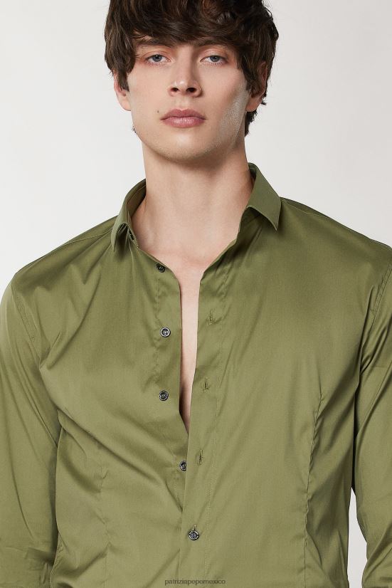 vestir mx Patrizia Pepe hombres camisa ajustada de manga larga oliva capuleto 66024R1033