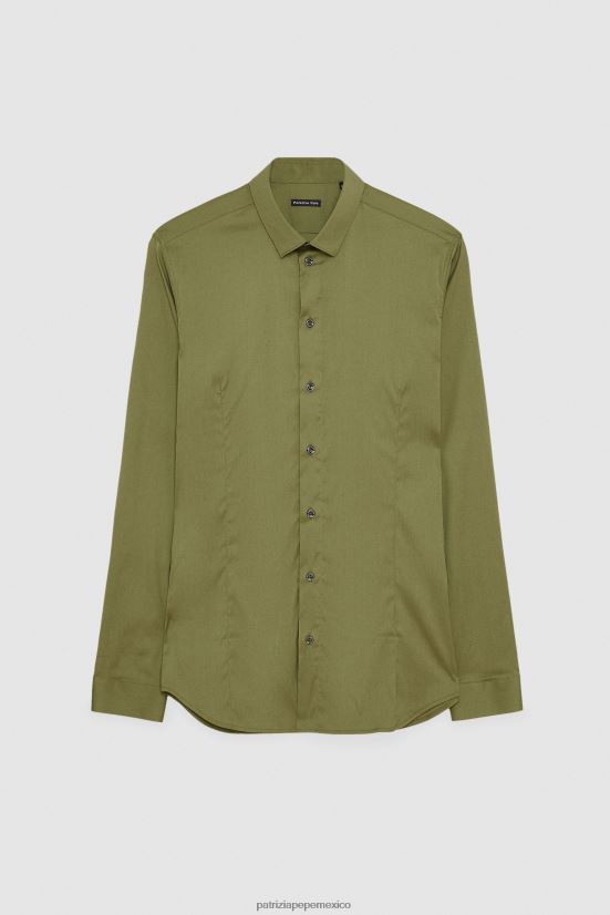 vestir mx Patrizia Pepe hombres camisa ajustada de manga larga oliva capuleto 66024R1033