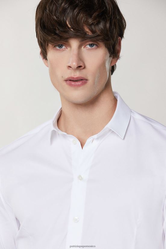 vestir mx Patrizia Pepe hombres camisa ajustada de manga larga otico blanco 66024R1044