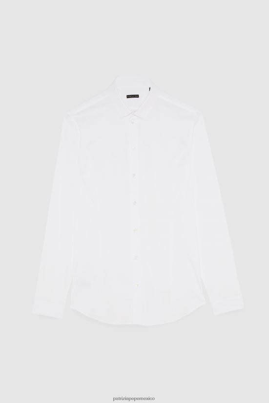 vestir mx Patrizia Pepe hombres camisa ajustada de manga larga otico blanco 66024R1044