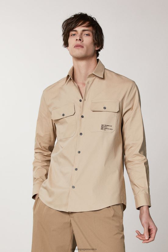 vestir mx Patrizia Pepe hombres camisa con bolsillo de gran tamaño curry beige 66024R1009