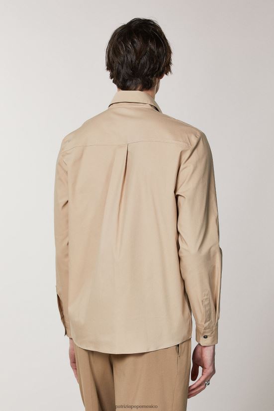 vestir mx Patrizia Pepe hombres camisa con bolsillo de gran tamaño curry beige 66024R1009