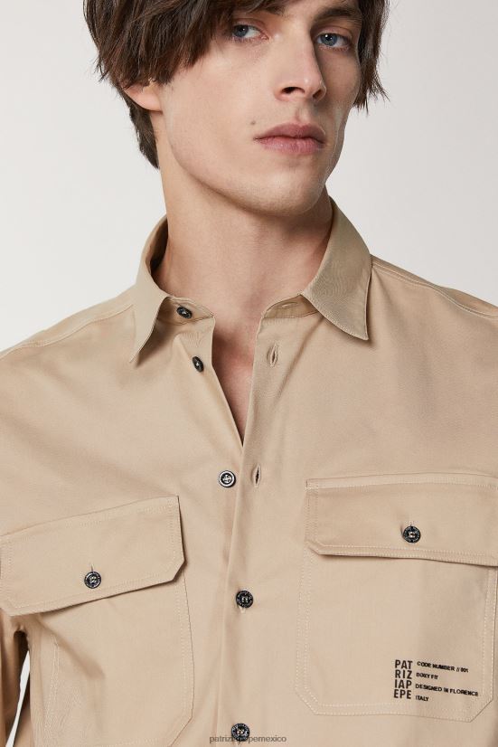 vestir mx Patrizia Pepe hombres camisa con bolsillo de gran tamaño curry beige 66024R1009
