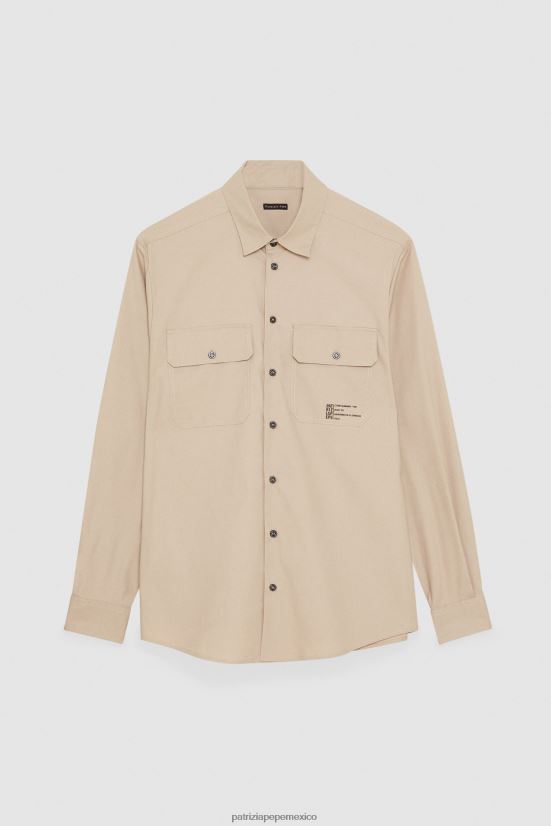 vestir mx Patrizia Pepe hombres camisa con bolsillo de gran tamaño curry beige 66024R1009