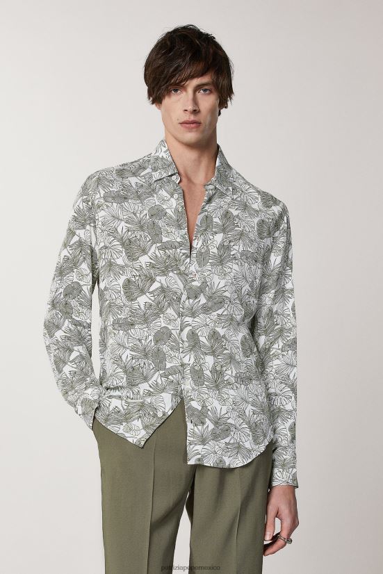 vestir mx Patrizia Pepe hombres camisa con estampado de sarga hojas verdes 66024R1007