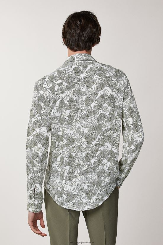 vestir mx Patrizia Pepe hombres camisa con estampado de sarga hojas verdes 66024R1007