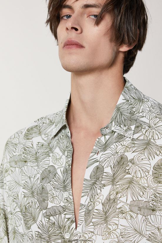vestir mx Patrizia Pepe hombres camisa con estampado de sarga hojas verdes 66024R1007