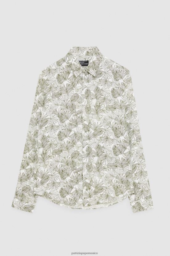 vestir mx Patrizia Pepe hombres camisa con estampado de sarga hojas verdes 66024R1007