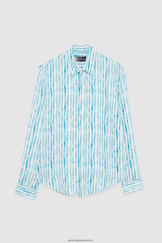 vestir mx Patrizia Pepe hombres camisa con estampado de sarga rayas irregulares 66024R1014