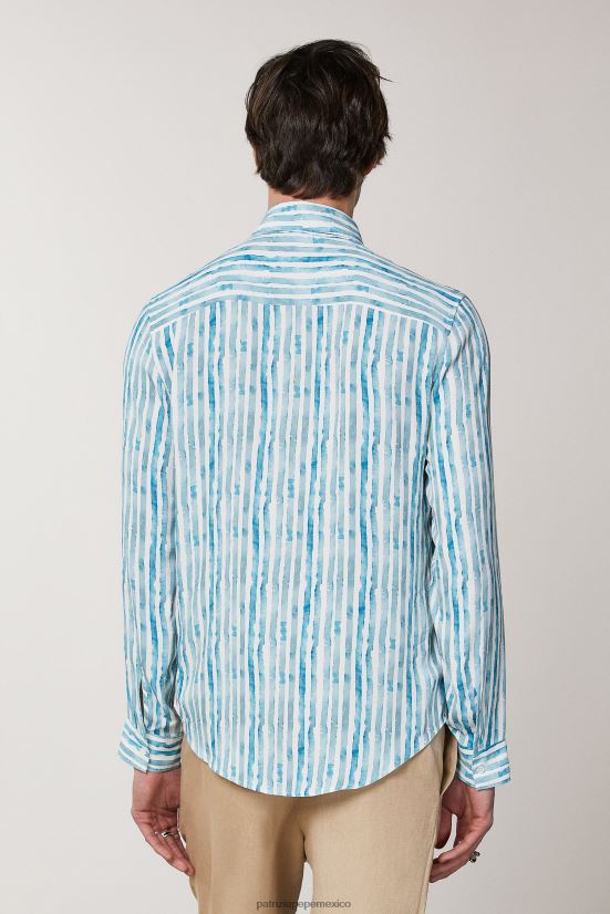 vestir mx Patrizia Pepe hombres camisa con estampado de sarga rayas irregulares 66024R1014