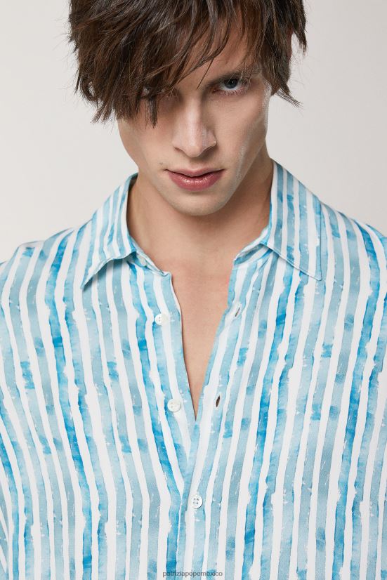 vestir mx Patrizia Pepe hombres camisa con estampado de sarga rayas irregulares 66024R1014