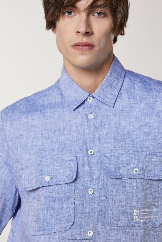 vestir mx Patrizia Pepe hombres camisa de lino de manga corta fuego azul 66024R1026