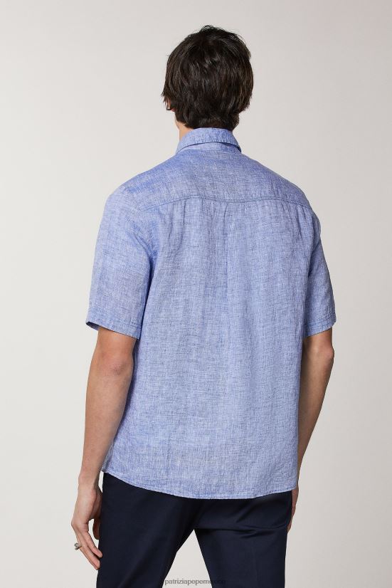 vestir mx Patrizia Pepe hombres camisa de lino de manga corta fuego azul 66024R1026