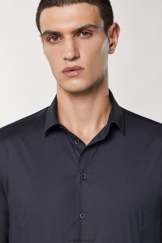 vestir mx Patrizia Pepe hombres camisa de popelina ajustada Marina Real 66024R1049