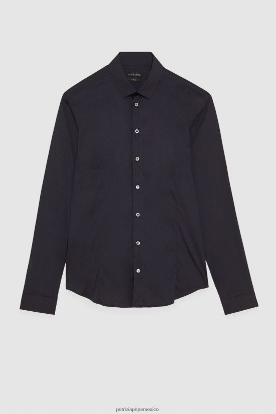 vestir mx Patrizia Pepe hombres camisa de popelina ajustada Marina Real 66024R1049