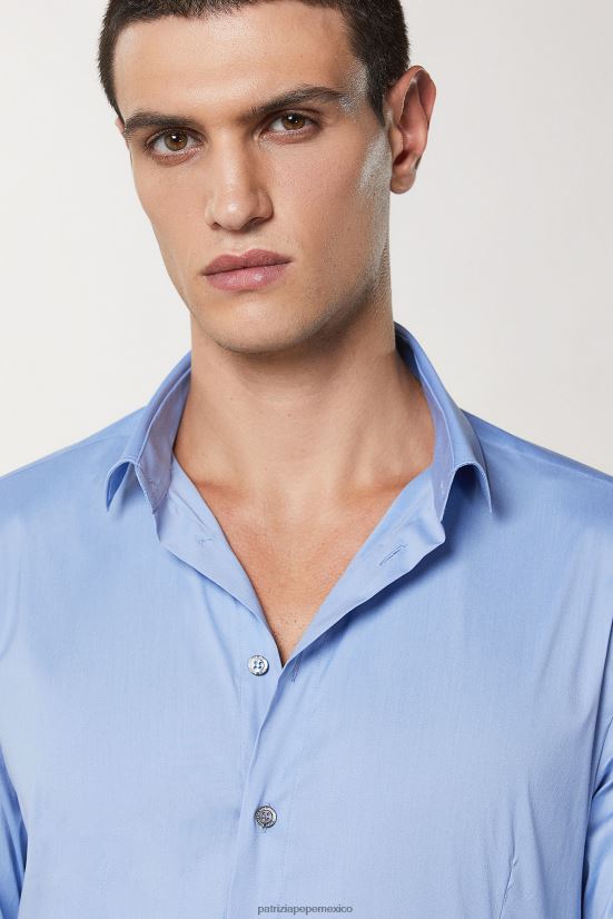 vestir mx Patrizia Pepe hombres camisa de popelina ajustada cielo fil a fil 66024R1048