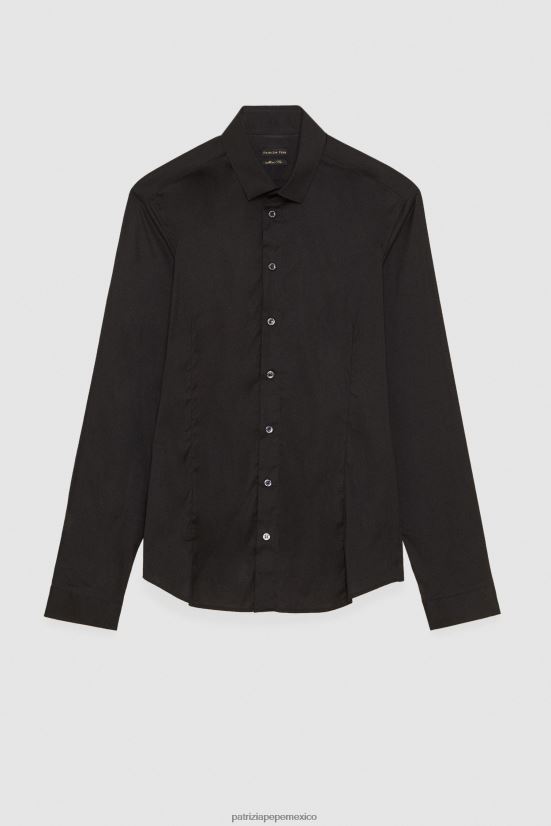 vestir mx Patrizia Pepe hombres camisa de popelina ajustada vinilo nero 66024R1041