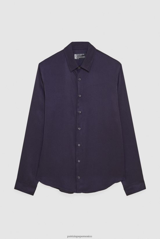 vestir mx Patrizia Pepe hombres camisa de sarga suave Marina Real 66024R1022