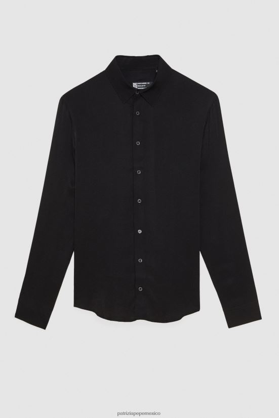 vestir mx Patrizia Pepe hombres camisa de sarga suave vinilo nero 66024R1050