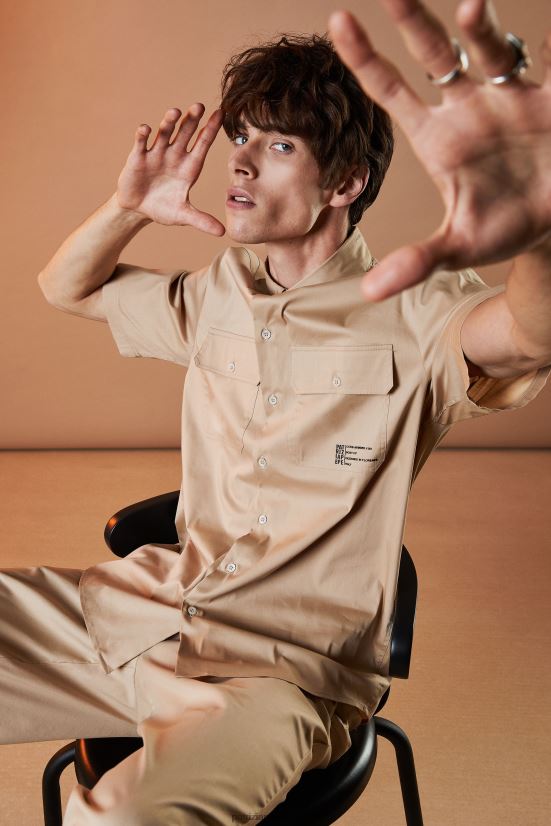 vestir mx Patrizia Pepe hombres camisa oversize de manga corta curry beige 66024R1008