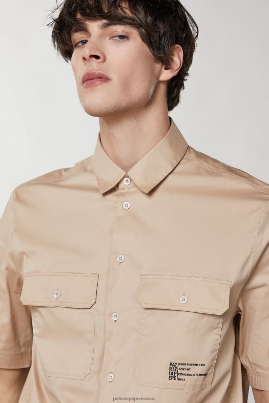 vestir mx Patrizia Pepe hombres camisa oversize de manga corta curry beige 66024R1008