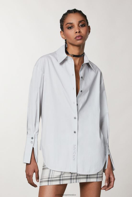 vestir mx Patrizia Pepe mujer camisa de algodón elástico gris mineral 66024R123