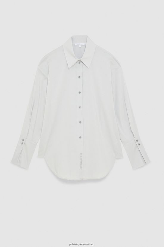 vestir mx Patrizia Pepe mujer camisa de algodón elástico gris mineral 66024R123