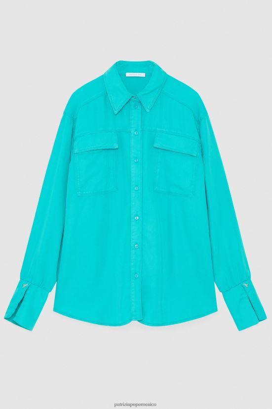 vestir mx Patrizia Pepe mujer camisa de manga larga agua verde 66024R604