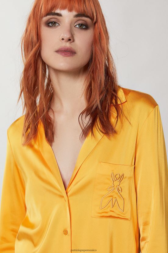 vestir mx Patrizia Pepe mujer camisa de raso naranja jugosa 66024R318