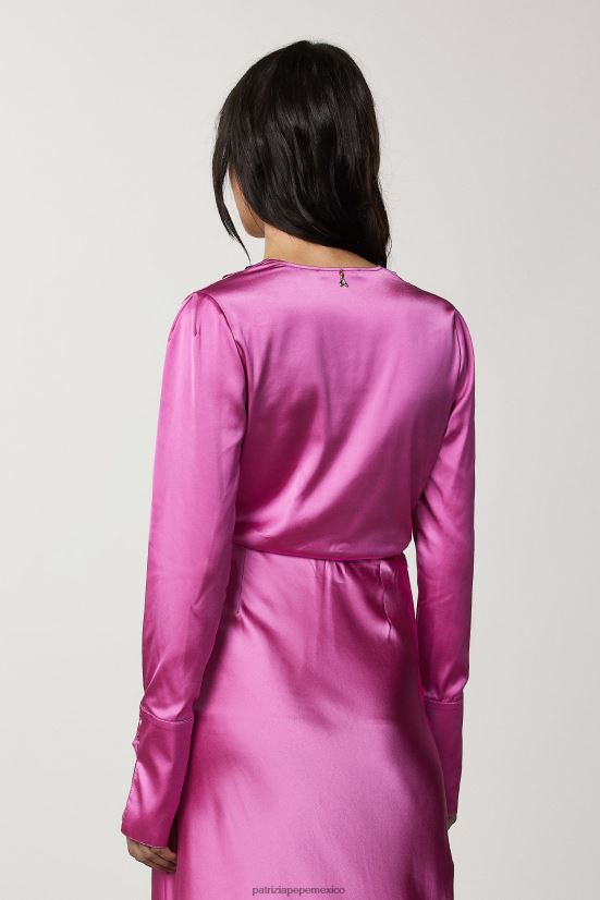 vestir mx Patrizia Pepe mujer camisa de satén de viscosa orquídea morada 66024R532