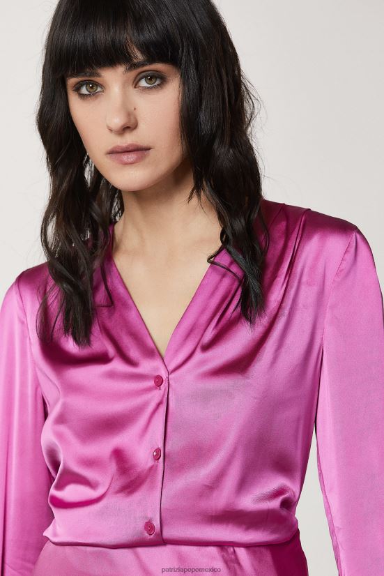 vestir mx Patrizia Pepe mujer camisa de satén de viscosa orquídea morada 66024R532