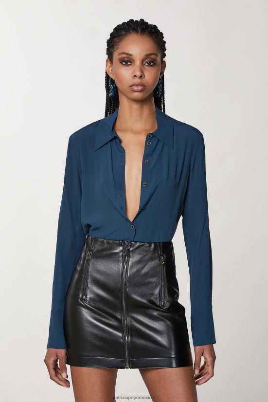 vestir mx Patrizia Pepe mujer camisa de viscosa suave azul petróleo 66024R138