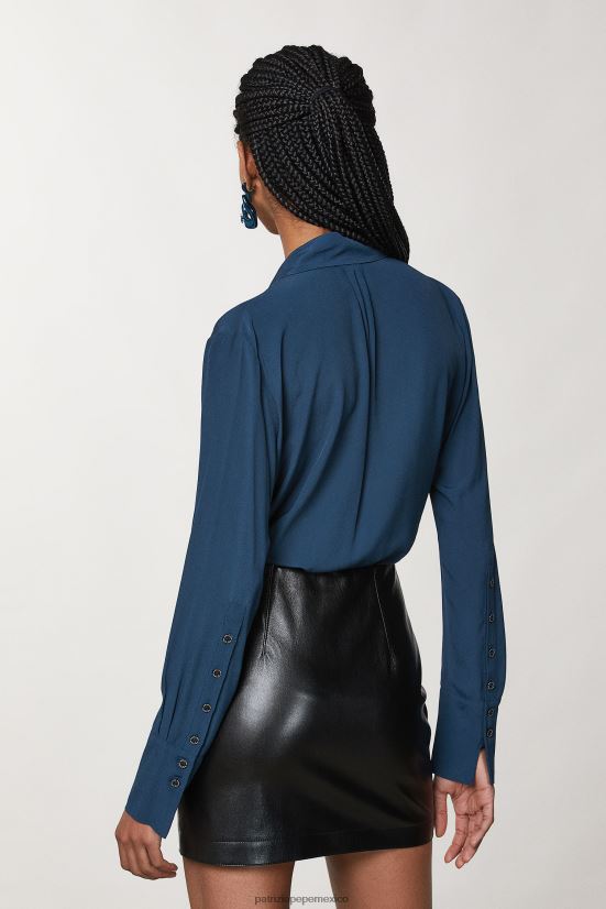 vestir mx Patrizia Pepe mujer camisa de viscosa suave azul petróleo 66024R138