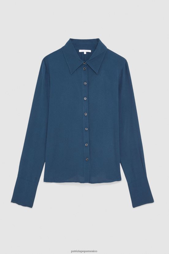 vestir mx Patrizia Pepe mujer camisa de viscosa suave azul petróleo 66024R138