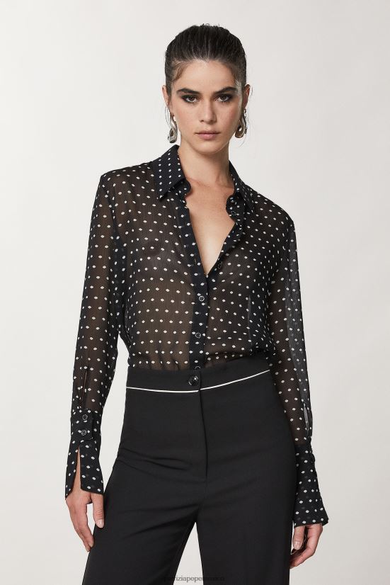 vestir mx Patrizia Pepe mujer camisa fluida de crepé pois negros 66024R26