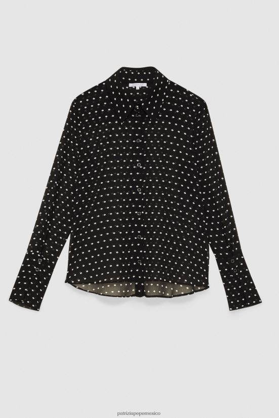 vestir mx Patrizia Pepe mujer camisa fluida de crepé pois negros 66024R26