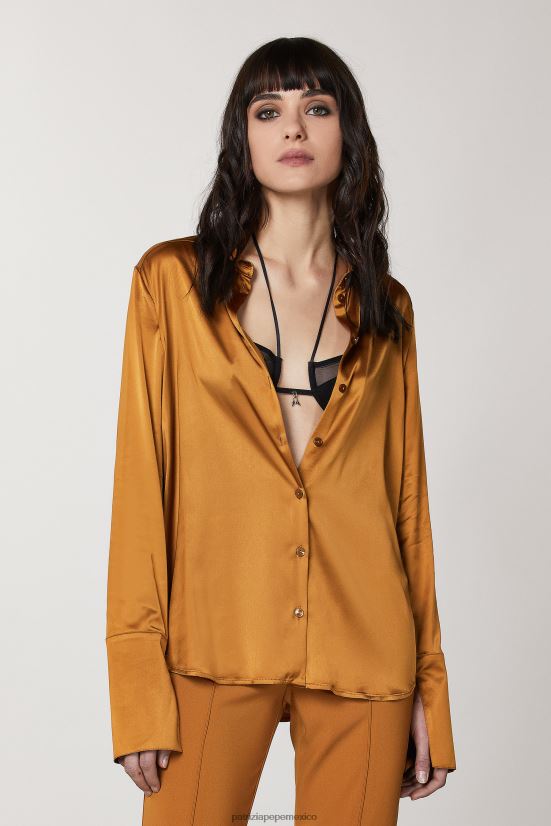 vestir mx Patrizia Pepe mujer camisa fluida de satén marrón picante 66024R544