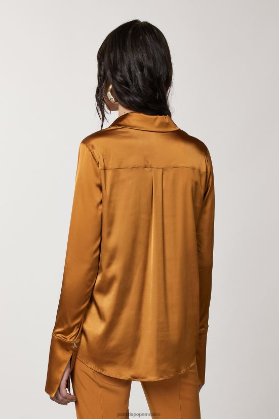 vestir mx Patrizia Pepe mujer camisa fluida de satén marrón picante 66024R544