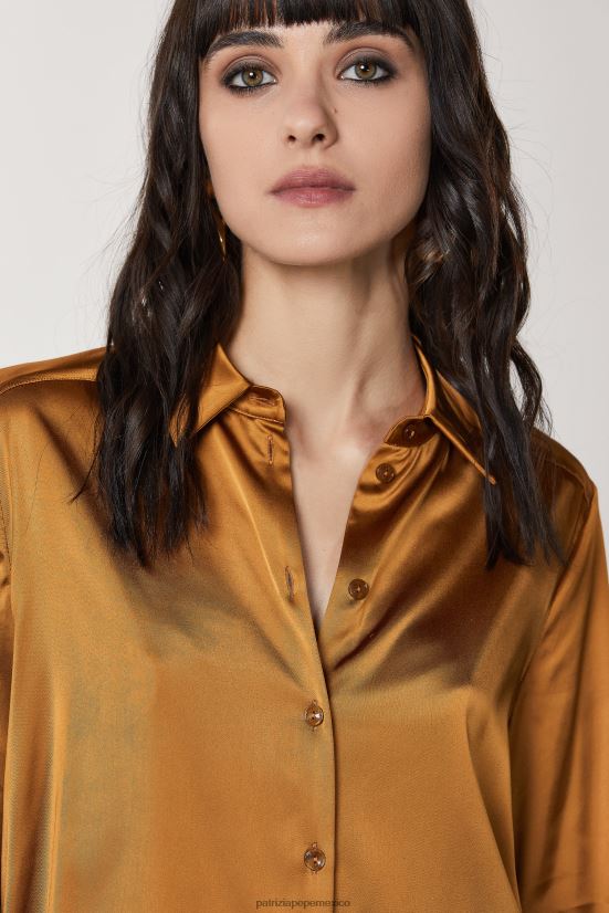 vestir mx Patrizia Pepe mujer camisa fluida de satén marrón picante 66024R544