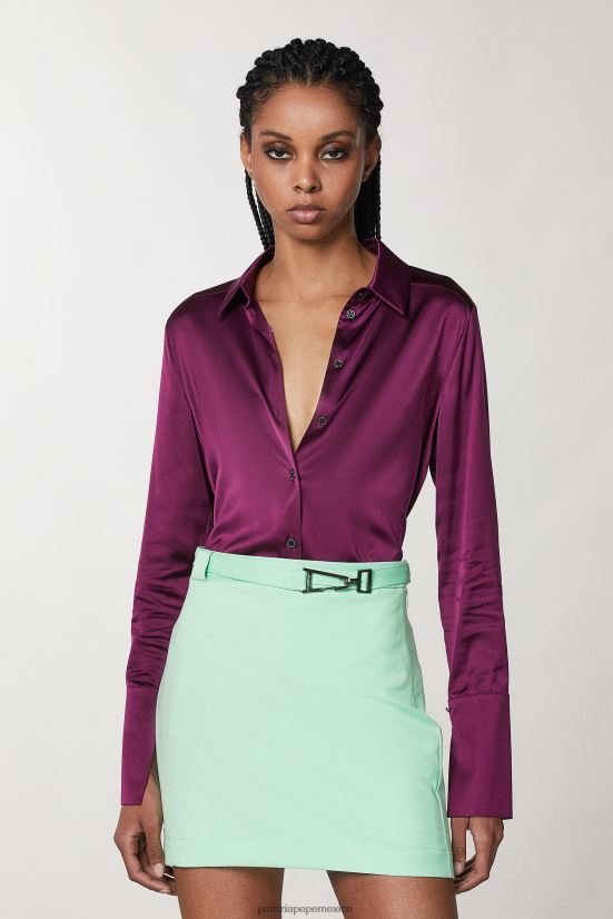 vestir mx Patrizia Pepe mujer camisa fluida de satén morado futurista 66024R39