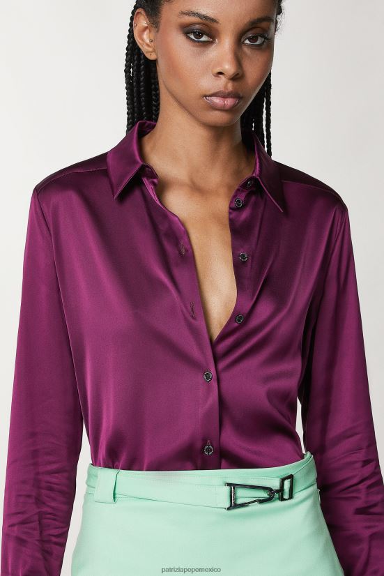 vestir mx Patrizia Pepe mujer camisa fluida de satén morado futurista 66024R39