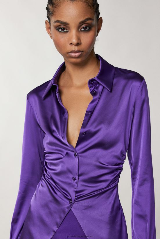 vestir mx Patrizia Pepe mujer camisa fruncida de manga larga violeta sexy 66024R345