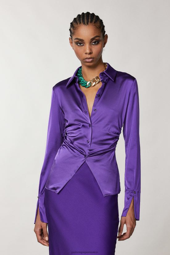 vestir mx Patrizia Pepe mujer camisa fruncida de manga larga violeta sexy 66024R345