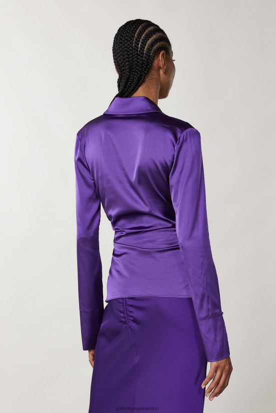 vestir mx Patrizia Pepe mujer camisa fruncida de manga larga violeta sexy 66024R345