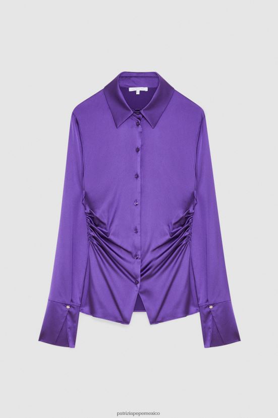 vestir mx Patrizia Pepe mujer camisa fruncida de manga larga violeta sexy 66024R345