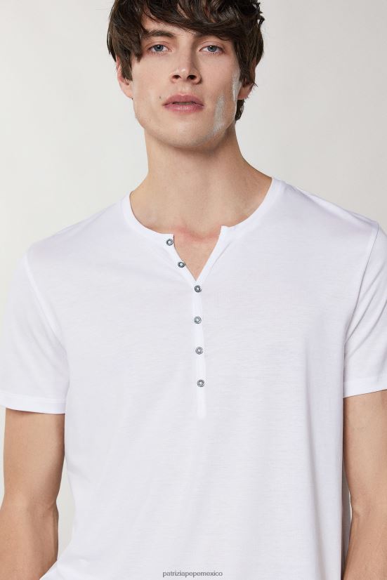 vestir mx Patrizia Pepe hombres camiseta henley de manga corta otico blanco 66024R1034