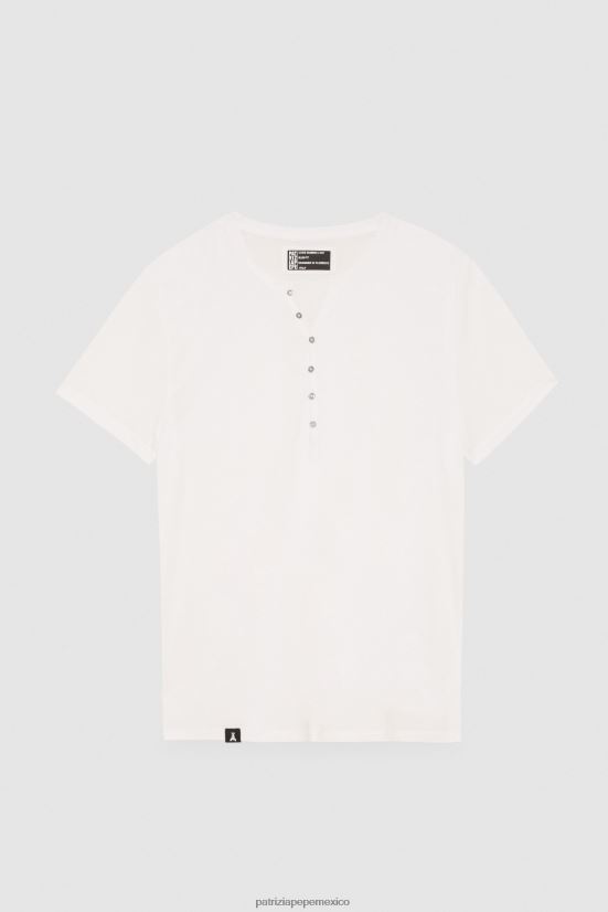 vestir mx Patrizia Pepe hombres camiseta henley de manga corta otico blanco 66024R1034