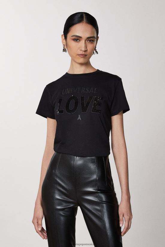 vestir mx Patrizia Pepe mujer camiseta bordada amor universal negro 66024R547